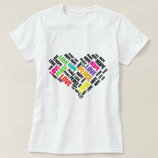 ラブピースホープシックスタイリッシュワードクラウド Tシャツ (デザイン正面)