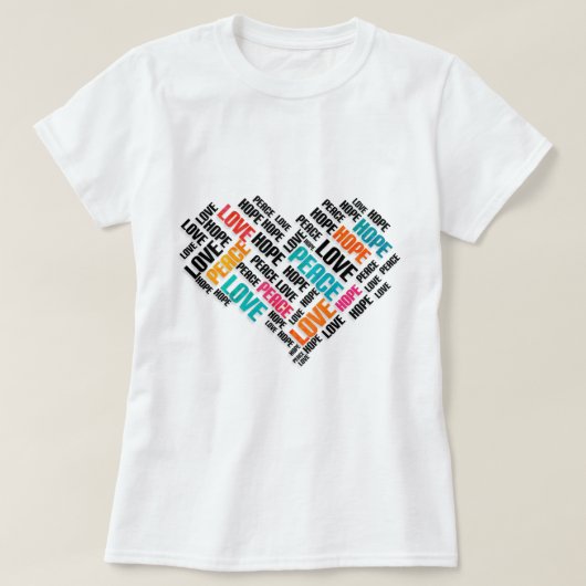 ラブピースホープシックスタイリッシュワードクラウド Tシャツ (デザイン正面)