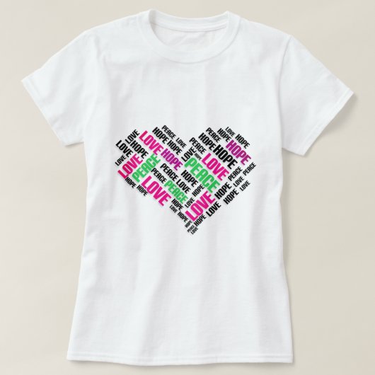 ラブピースホープシックスタイリッシュワードクラウド Tシャツ (デザイン正面)