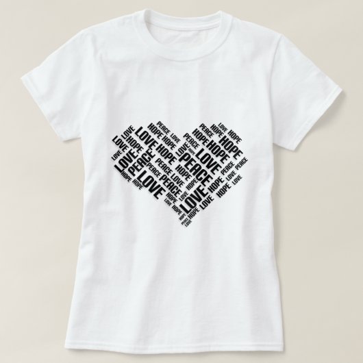 ラブピースホープシックスタイリッシュワードクラウド Tシャツ (デザイン正面)