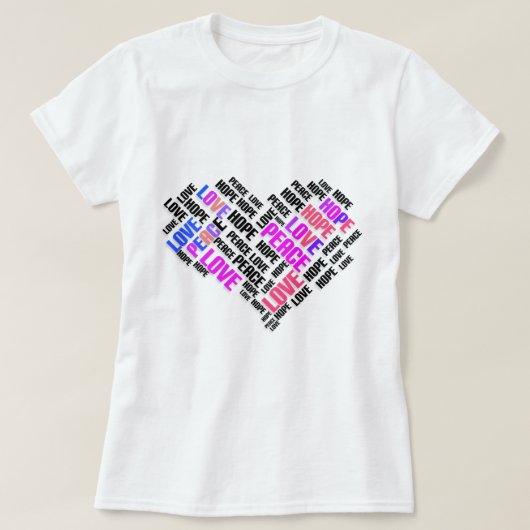 ラブピースホープシックスタイリッシュワードクラウド Tシャツ (デザイン正面)