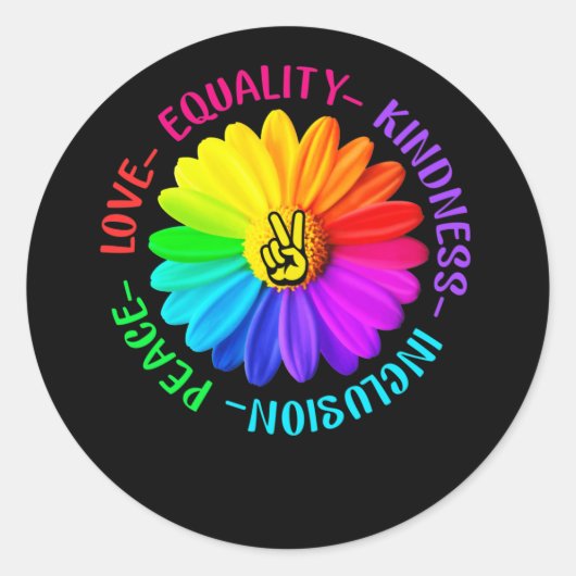 ラブピース親善包含平和サインデイジー ラウンドシール (正面)