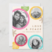 ラブピース雪の結晶カラフル写真ホリデーカード シーズンカード (正面)