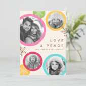 ラブピース雪の結晶カラフル写真ホリデーカード シーズンカード (スタンド正面)