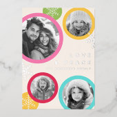 ラブピース雪の結晶カラフル写真ホリデーカード 箔シーズンカード (正面)