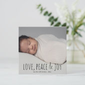 ラブピース&ジョイ | 初めてのクリスマスベビー写真 シーズンカード (スタンド正面)