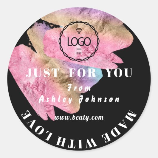 ラブピ感謝していックローズブラックで作ったロゴ ラウンドシール (正面)