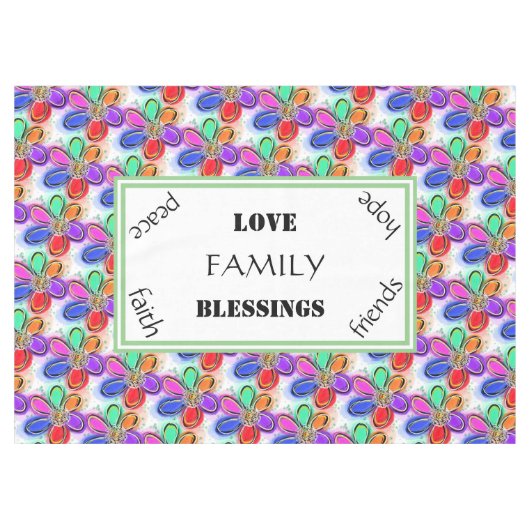 ラブファミリーサマーアートウォーターカラー花 テーブルクロス (正面(横))