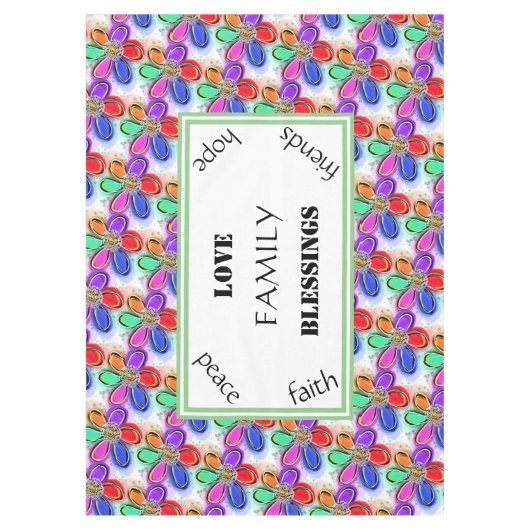 ラブファミリーサマーアートウォーターカラー花 テーブルクロス (正面)