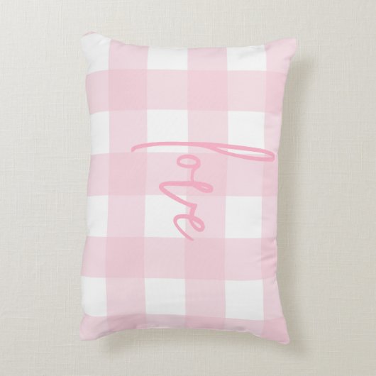 ラブファームハウスシックなピンクとホワイトバッファローチェック アクセントクッション (裏面(縦))
