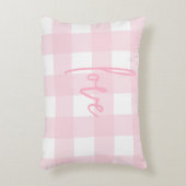 ラブファームハウスシックなピンクとホワイトバッファローチェック アクセントクッション (正面(垂直))