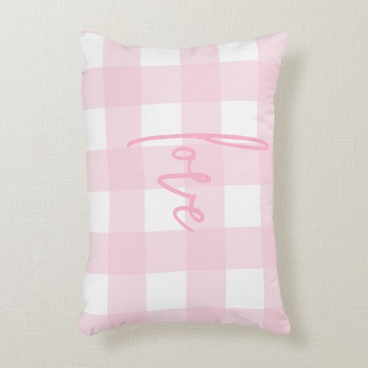 ラブファームハウスシックなピンクとホワイトバッファローチェック アクセントクッション (正面(垂直))