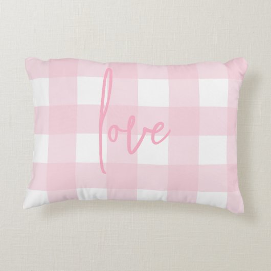 ラブファームハウスシックなピンクとホワイトバッファローチェック アクセントクッション (裏面)