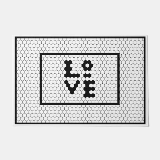 ラブファームハウスブラックアンドホワイトタイルデザイン ドアマット (正面)