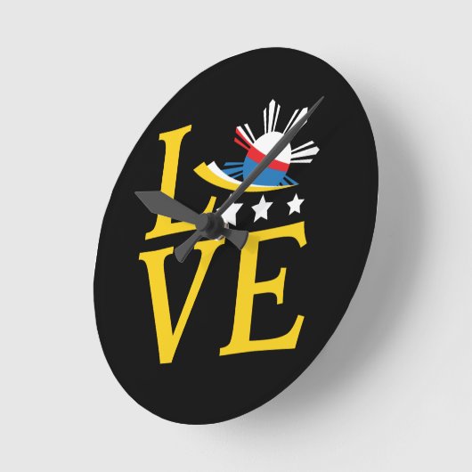 ラブフィリピン国旗のタイポグラフィアート ラウンド壁時計 (傾斜)