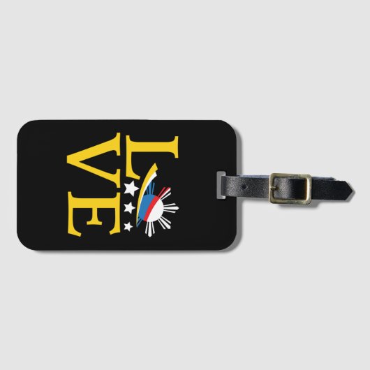 ラブフィリピン国旗のタイポグラフィアート ラゲッジタグ (正面横)