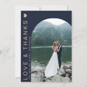 ラブフォトコラージュモダンネイビーブルー サンキューカード (正面)