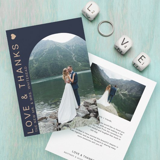 ラブフォトコラージュモダンネイビーブルー サンキューカード