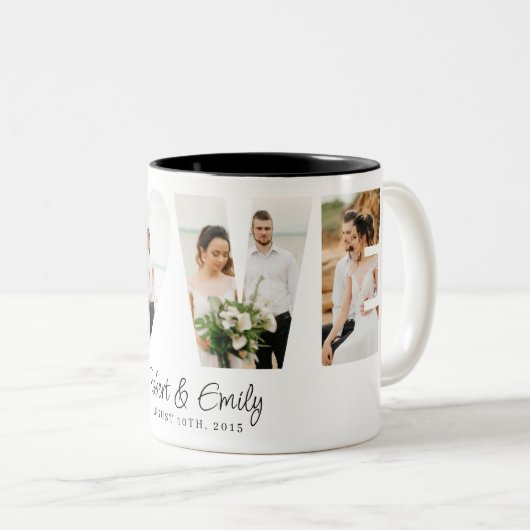 ラブフォトコラージュ4写真記念日ギフト ツートーンマグカップ (正面右)
