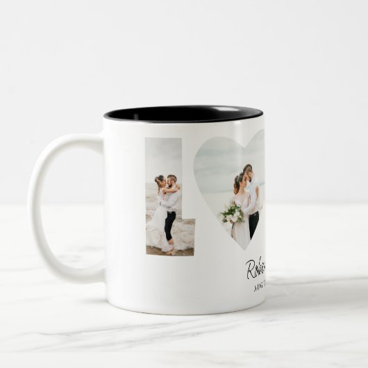 ラブフォトコラージュ4写真記念日ギフト ツートーンマグカップ (左)