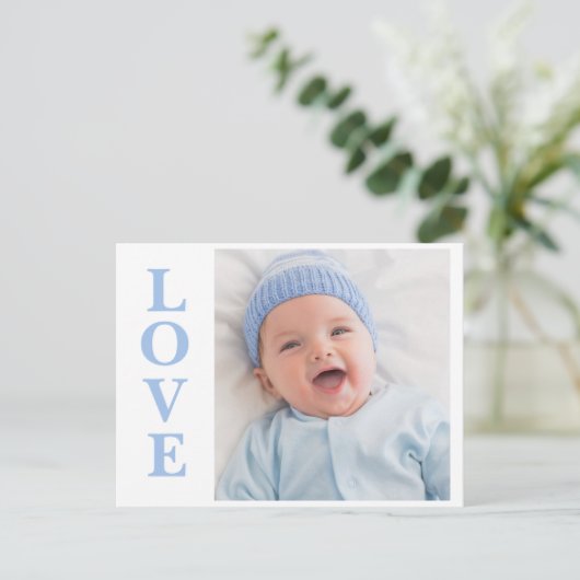 ラブフォトブルータイポグラフィ誕生のお知らせ ポストカード (スタンド正面)