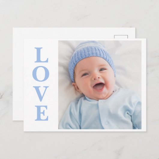 ラブフォトブルータイポグラフィ誕生のお知らせ ポストカード (正面/裏面)