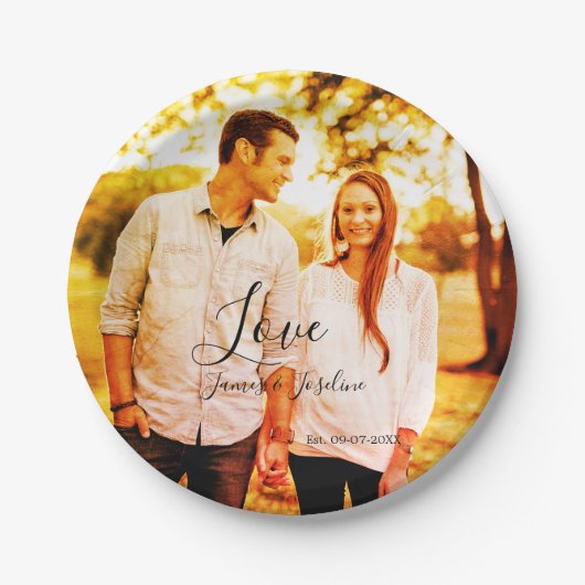 ラブフォト 追加 名前 推定 日付 年 結婚 カップル ペーパープレート (正面)