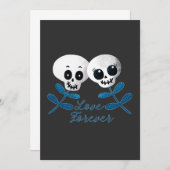 ラブフォーエバー2つの可愛いハロウィンブルーフラワースカル 招待状 (正面/裏面)