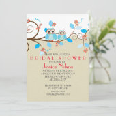 ラブフクロウ枝ウッドダマスクブライダルシャワー 招待状 (スタンド正面)