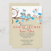 ラブフクロウ枝ウッドダマスクブライダルシャワー 招待状 (正面/裏面)