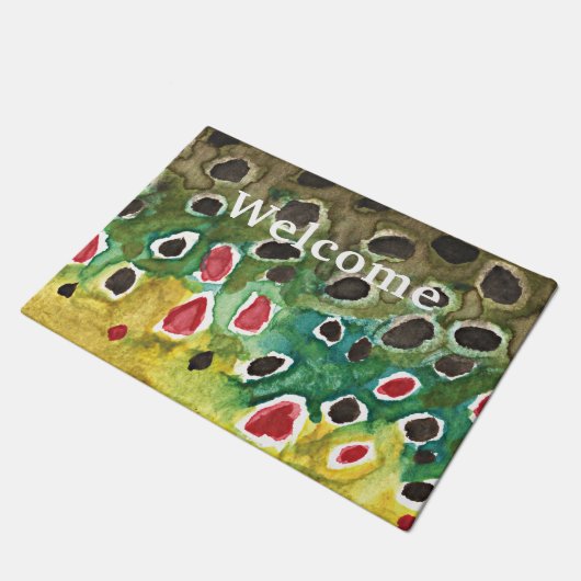 ラブフライ釣りブラウントラウトの皮 ドアマット (アングル)