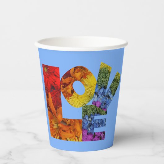 ラブフラワーコレクションブルーバックグラウンド 紙コップ (正面)