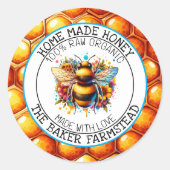 ラブフードオーガニックのラベルで作った純粋生のハチミツ ラウンドシール (正面)