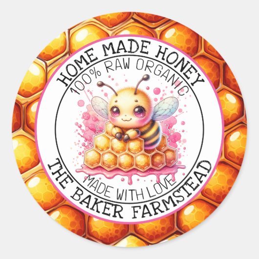 ラブフードオーガニックのラベルで作った純粋生のハチミツ ラウンドシール (正面)