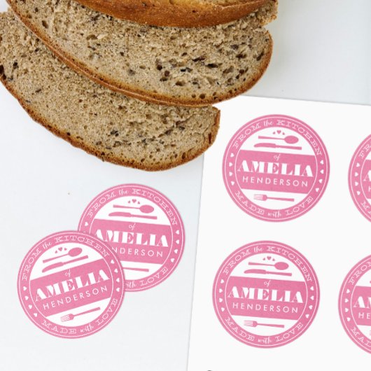 ラブフードギフトステッカー付きピンククラフト ラウンドシール