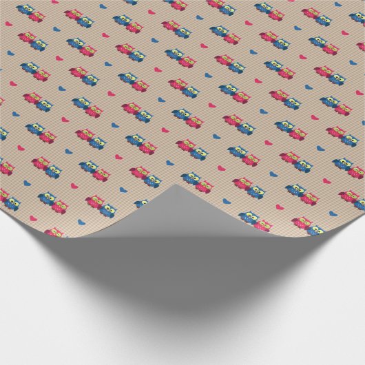 ラブフール付きパターンをチェック ラッピングペーパー (角)