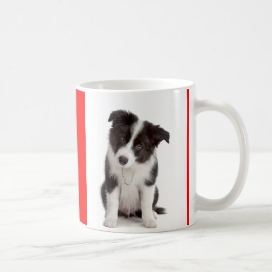 ラブブラックアンドホワイトコリー縁どパピー犬のマグ コーヒーマグカップ (右)