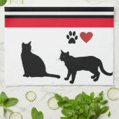 ラブブラックキャット白黒ストライプデコール キッチンタオル (折り畳み)