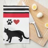 ラブブラックキャット白黒ストライプデコール キッチンタオル (四つ折り)
