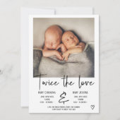 ラブブラックスクリプトハート写真ベビーツインズ誕生 案内状 (正面)