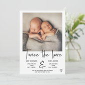 ラブブラックスクリプトハート写真ベビーツインズ誕生 案内状 (スタンド正面)