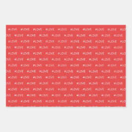 ラブブラックレッドホワイトパターン ラッピングペーパーシート