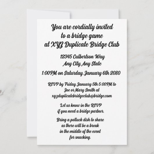 ラブブリッジAのゲームリラックスの4枚のカードスーツ 招待状 (裏面)