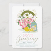 ラブブルーイングピンクフローラティーパーティーブライダルシャワー 招待状 (正面)