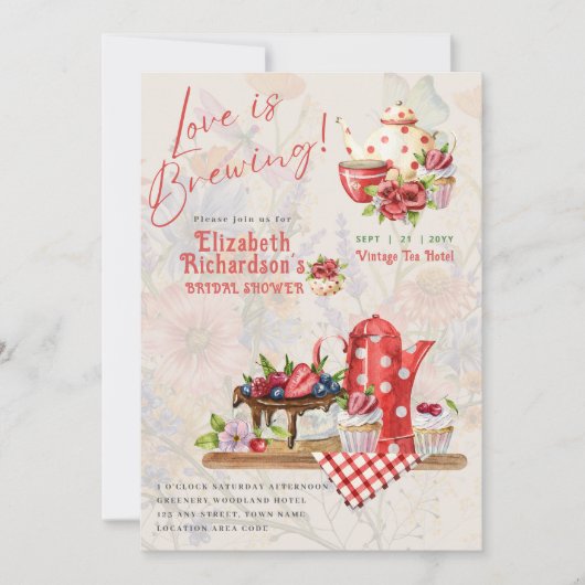ラブブルーイングレトロヴィンテージブライダルシャワーティーパーティー 招待状 (正面)