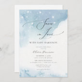 ラブブルーウォーター色の雪ベビーシャワー 招待状 (正面/裏面)