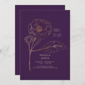 ラブブルーミングプラム金ゴールドフローラブライダルシャワー 招待状 (正面/裏面)