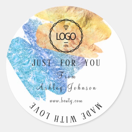 ラブブルー感謝していオレンジで作ったロゴ ラウンドシール (正面)