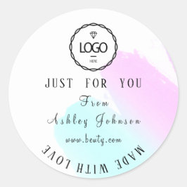 ラブブルー感謝していピンクで作ったロゴ ラウンドシール