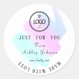 ラブブルー感謝していピンクホワイトで作ったロゴ ラウンドシール